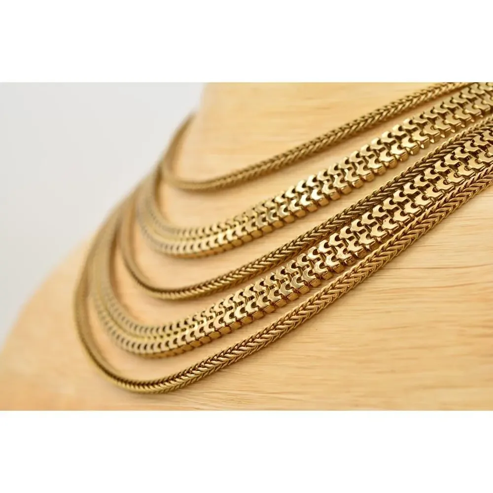 Hobe Vintage Gold 5 Strand Graduated Chain Statement Necklace Collar Signed BinY